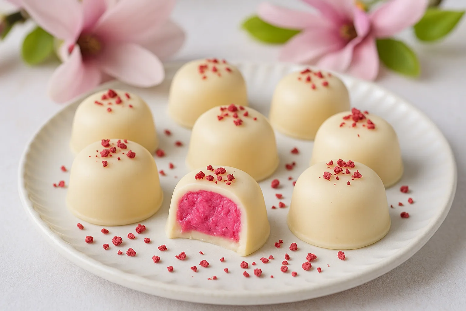 Pralinki malinowe w białej czekoladzie low carb