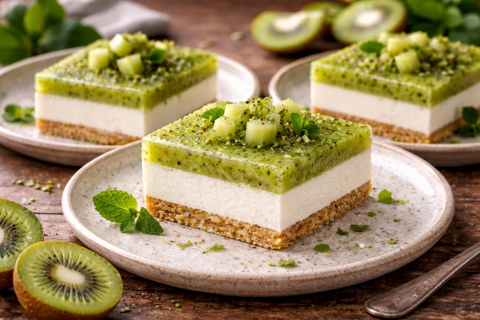 Lekki deser low carb z kremem serowym i kiwi