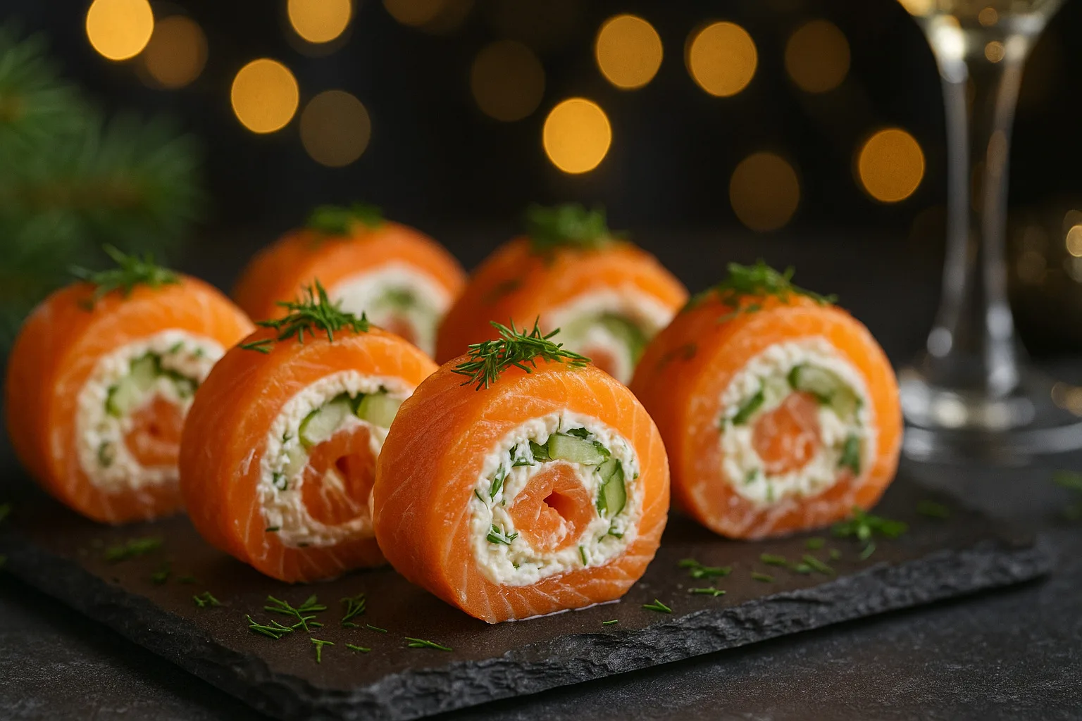 Roladki z wędzonego łososia z kremowym nadzieniem – elegancka sylwestrowa przekąska low carb