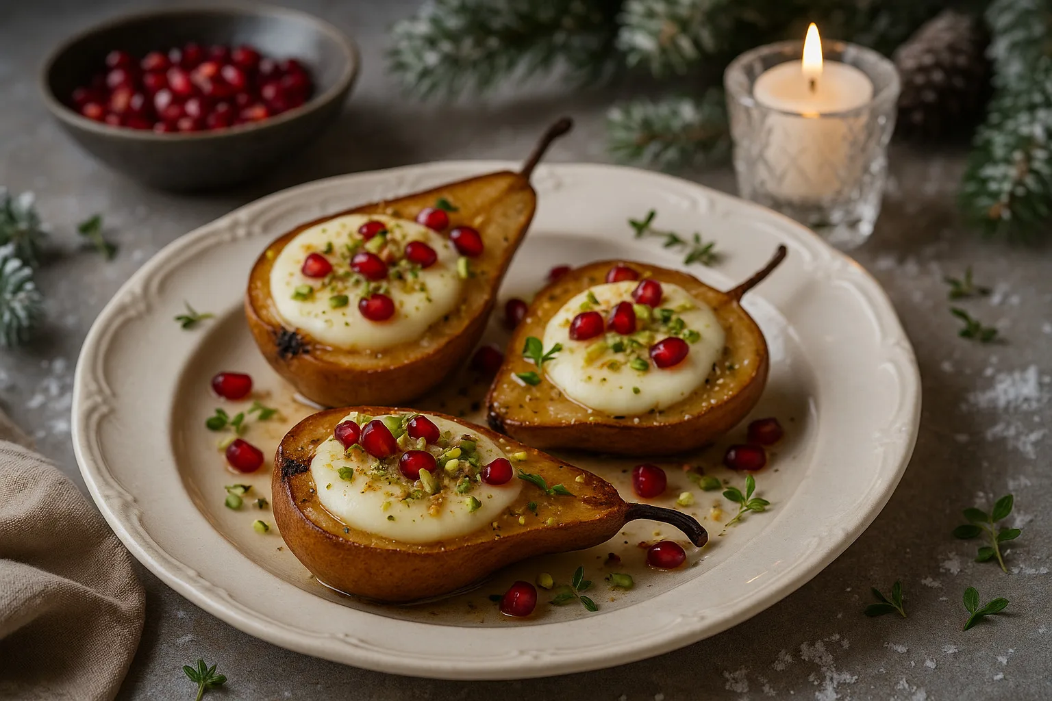 Pieczone gruszki z mozzarellą i granatem – najprostsza elegancja zimy bez cukru