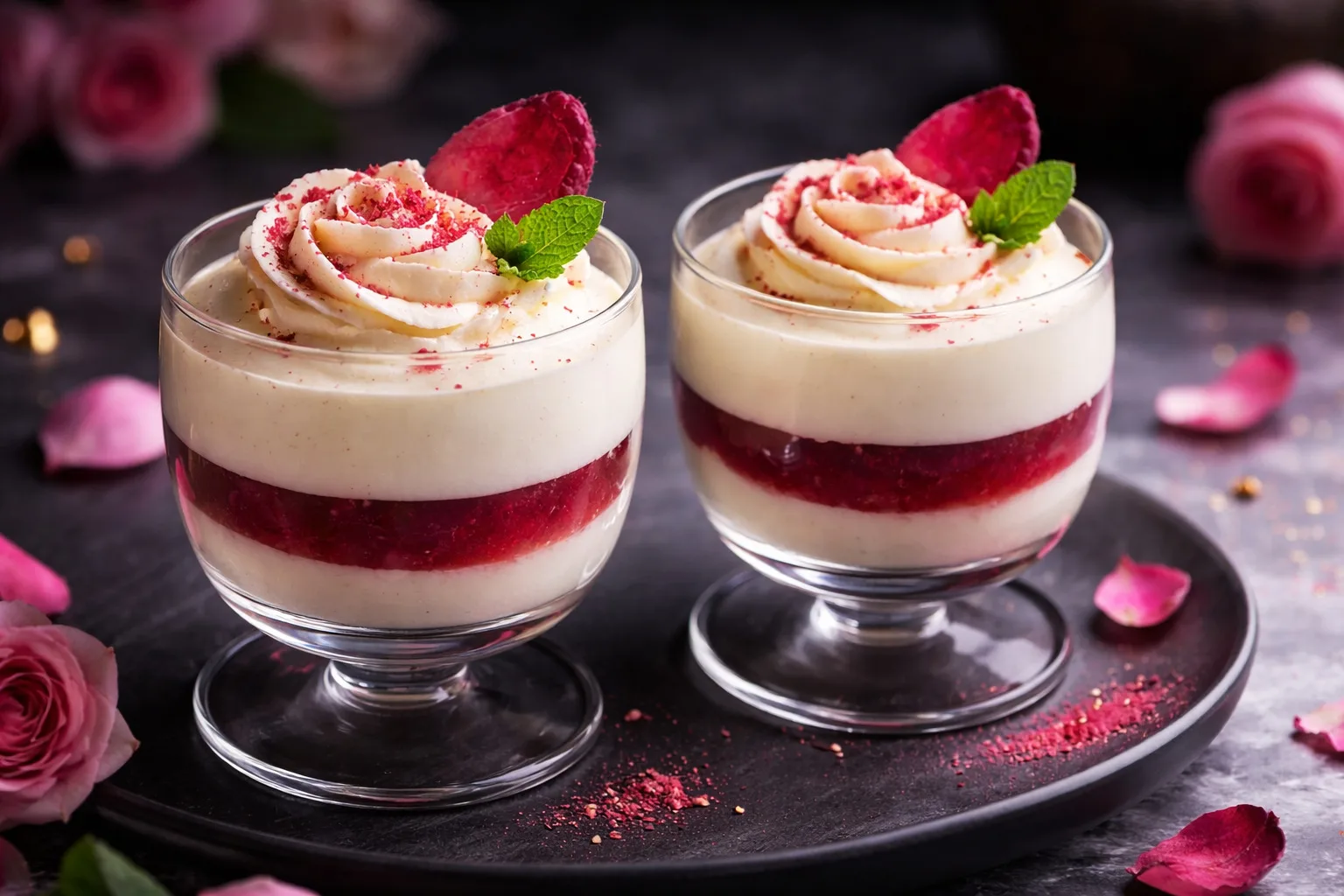 Pocałunek malinowy – mus różany z żelką low carb, 2 porcje
